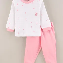 Zero Interlock Full Sleeves Top And Lounge Pants Set Rabbit Print - Peach White-picture-42