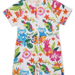 Spunkies Half Sleeves Frill Detailed Floral Printed Jumpsuit - White-picture-12