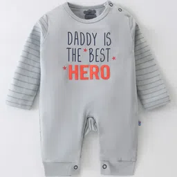 Mini Taurus Cotton Knit Full Sleeves Romper With Stripes & Text Embroidery - Light Grey-picture-27