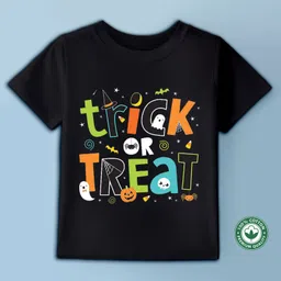 BLUSHES Halloween Theme 100% Cotton Half Sleeves Trick Or Treat Text Printed Tee - Black-picture-19