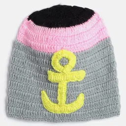 MayRa Knits Knitted Colour Blocked & Anchor Crochet Designed Cap - Grey-image-94