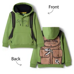 Pine Kids Cotton Knit Full Sleeves Hooded Sweatshirt With Front & Back Explorer Print & Kangaroo Pockets - Green-picture-23