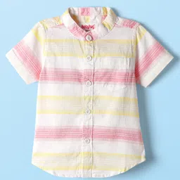 Babyhug Cotton Woven Half Sleeves Mandarin Collar Striped Shirt - Multicolor-picture-29
