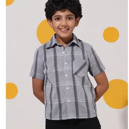 Cherry & Jerry Cotton Woven Half Sleeves Checked Shirt - Grey & Black-picture-11