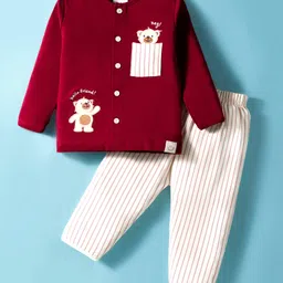 Ollypop Interlock Knit Full Sleeves Night Suit With Animal Embroidery - Maroon-image-38