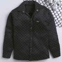 Fourfolds Cotton Blend Woven Full Sleeves Geometric Printed Shirt - Black-picture-20