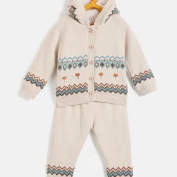 JWAAQ Cotton Knit Full Sleeves Fox Designed & Fur Detailed Coordinating Hooded Sweater With Joggers Set - Oatmeal-picture-12