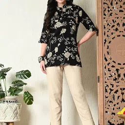 KIRNYA Women Mandarin Collar Floral Printed Tunic-picture-35