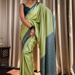 CaniBani Woven Design Zari Silk Blend Handloom Banarasi Saree image 3