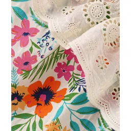 Babyhug Rayon Woven Sleeveless Top with Lace Detailing & Floral Print- Off White image 3