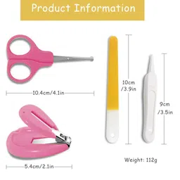 Sparkle Joy 4 in 1 Baby Nail Clipper kit with Cute Case Nail Clipper Scissors Tweezers & Baby Nail File Set for Kids - Pink image 3