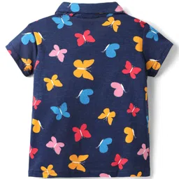 Babyhug Cotton Knit Half Sleeves Front Open Co-Ord Night Suit with Butterfly Print - Navy Blue image 3