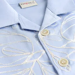 Dapper Dudes Half Sleeves Leaves Embroidered Shirt - Blue image 3