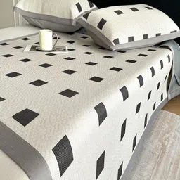 JC HOME White & Black Geometric 160 TC Single Bedsheet with 1 Pillow Covers image 3