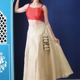 Frolic Rolic Floral Printed Jacquard Silk Flared Maxi Skirt image 2