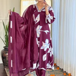 Siya Fashion Floral Printed V-Neck A-Line Kurta With Trousers And Dupatta-picture-31