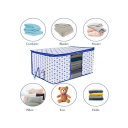 Kuber Industries Underbed Storage BagNon-Woven Polka Dot Print Blanket CoverRazai CoverDuvet Cover Transparent Window & HandleLargePack of 2,Blue & White, image 5