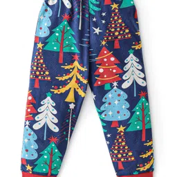 Babyhug Cotton Knit Full Sleeves Night Suit with Christmas Tree Print - Navy Blue image 5