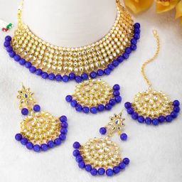 Peora Golden Blue Kundan Set for Women-picture-41