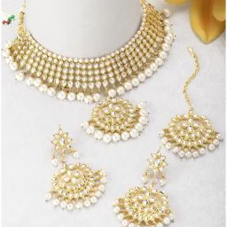Peora Golden White Kundan Set for Women-picture-38