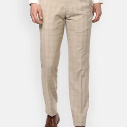 Louis Philippe Gods & Kings Men Beige Regular Fit Checked Formal Trousers-picture-22