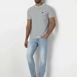 Spykar Navy Blue Slim Fit Striped T-Shirt image 5