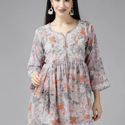 ADA Floral Embroidered Chikankari Kurti-picture-36