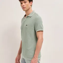 The Bear House Green Cotton Regular Fit Texture Polo T-Shirt image 3