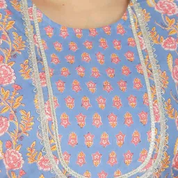 Aramya Blue Cotton Floral Print Straight Kurta image 5