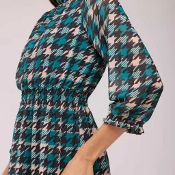 Fablestreet Blue & Black Houndstooth Pattern A-Line Dress image 5