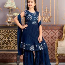 Aarika Girls Blue Embroidered Kurti Set-image-43