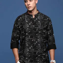 Showoff Black Cotton Slim Fit Abstract Shirt-image-46
