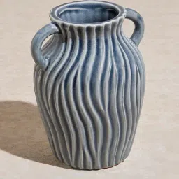 Westside Home Grey Ribbed-Textured Vase with Twin Handle image 2