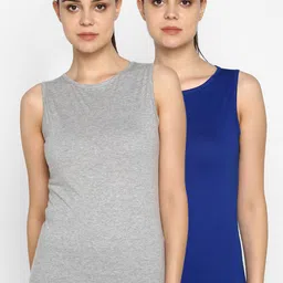 appulse Women Blue & Grey Set of 2 Solid Round Neck T-shirt-image-60