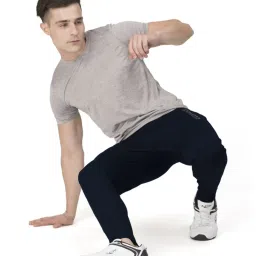 Bullmer Navy Cotton Slim Fit Printed Sports Trackpants image 5