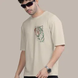 Bullmer Chalk & Olive Cotton Oversized Fit Printed T-Shirt - Pack Of 2 image 5