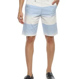 Louis Philippe Sky Blue Cotton Slim Fit Striped Shorts-image-37