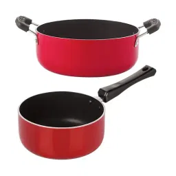Nirlon Non-Stick Red Aluminium Kitchen Utensil Sauce Pan & Casserole set of 2 Pieces-picture-15