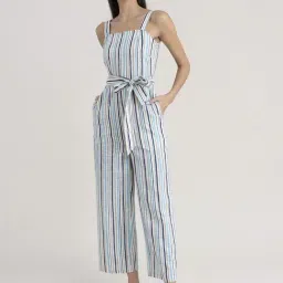 Pink Fort Off-White & Blue Cotton Striped Jumpsuit-picture-21