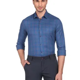 Arrow Blue Cotton Slim Fit Checks Shirt-picture-43