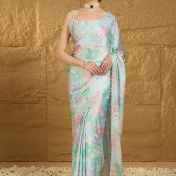 Saree Mall Turquoise Embellished Sarees With Unstitched Blouse-picture-23