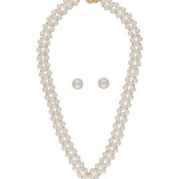 Sri Jagdamba Pearls Foolan 2 Line White Pearl Necklace Set-picture-15