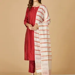 Fabindia Off-White & Orange Cotton Printed Dupatta-image-32