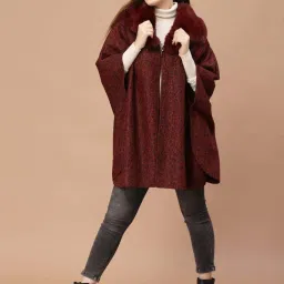 Mafadeny Maroon Self Pattern Sweater Poncho image 5