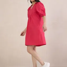 FEMMELLA Pink Relaxed Fit Solid Dress image 3