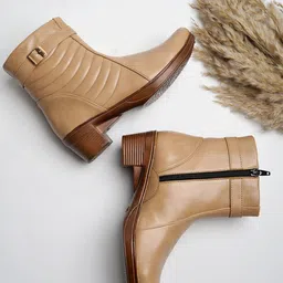 Shoetopia Women Textured Round Toe Block Heeled Regular Boots-picture-13