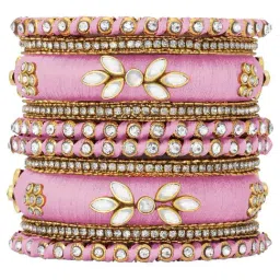 Peora Golden Pink Kundan Bangles Set for Women image 5