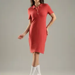 TOMMY HILFIGER Terra Red Cotton Polo Collar T-Shirt Dress-picture-28