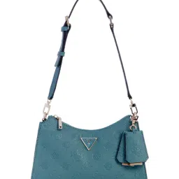 Guess Women Teal Blue Self-Design Shoulder Bag-picture-36