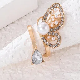 Jewels Galaxy Gold-Plated Stone-Studded Half Butterfly Inspired Cocktail Finger Ring-picture-29